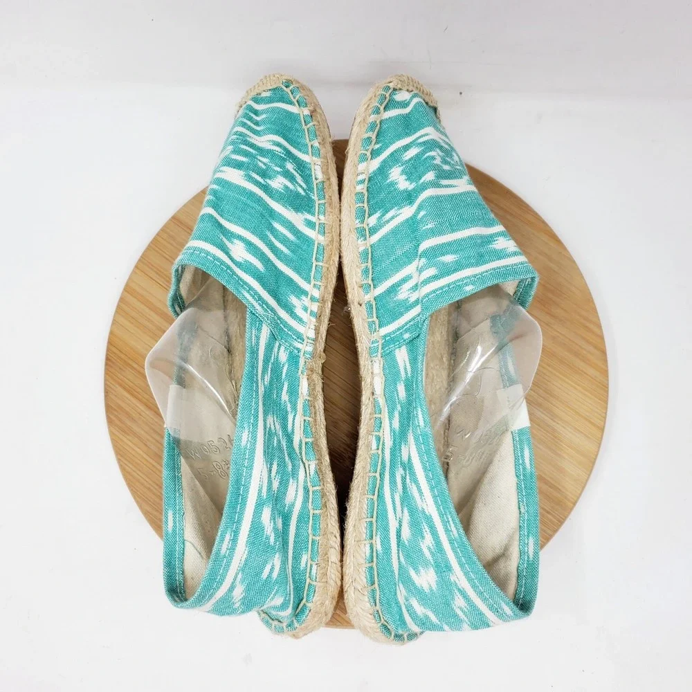 Soludos Espadrilles Womens 8.5 Blue Green Canvas Shoes Southwest Print Turquoise